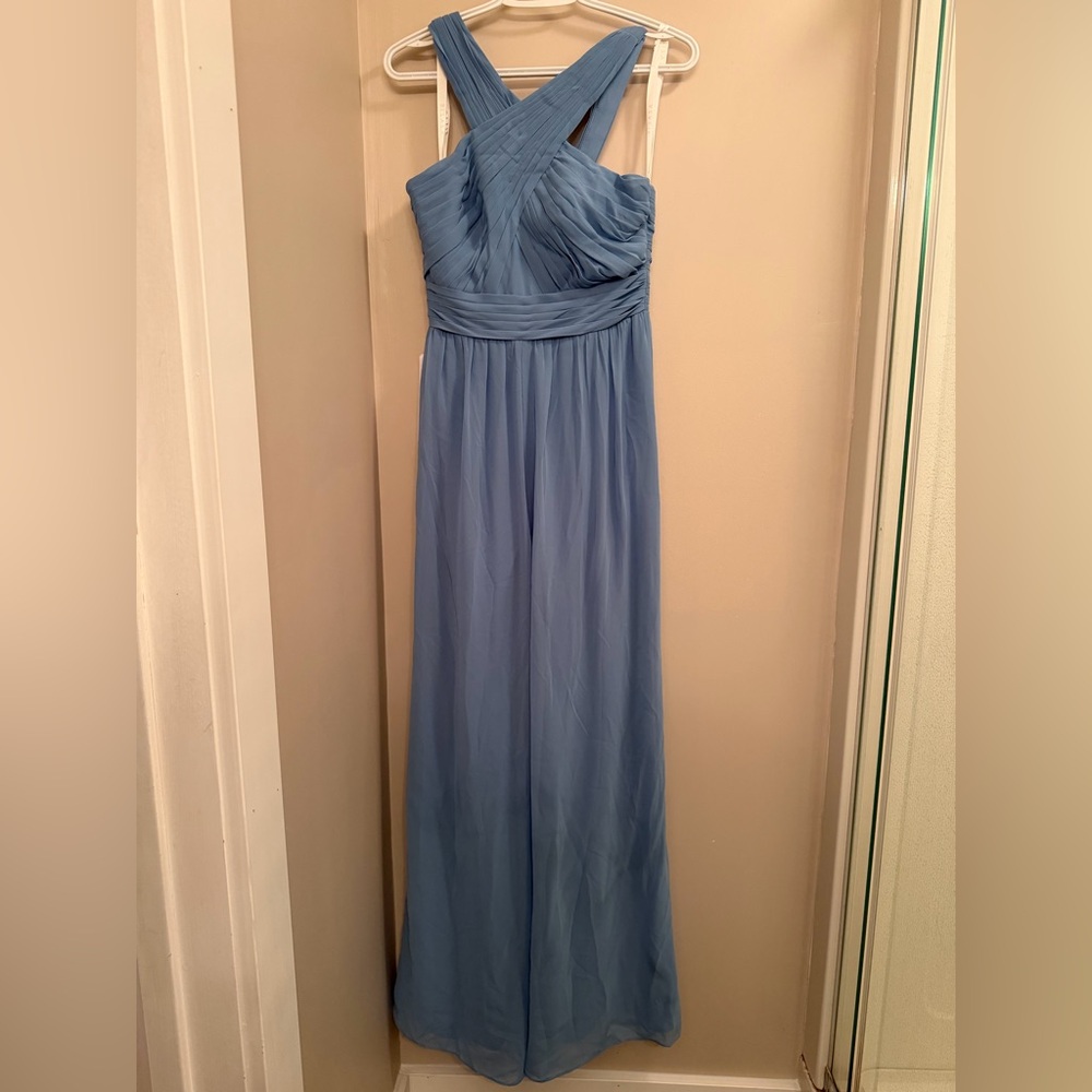 Azazie Blue Chiffon Jumpsuit